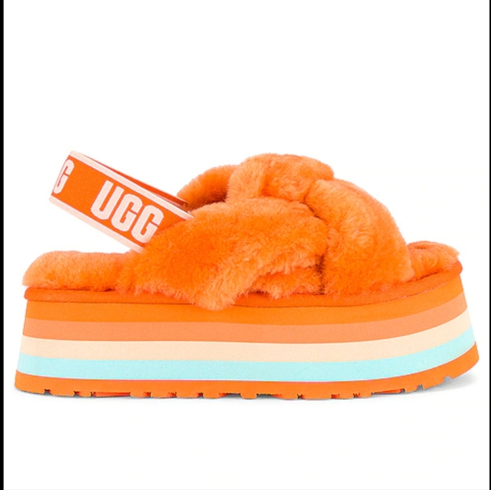 UGG Disco Knot Fuzzy Platform Slide Sandals Women 8